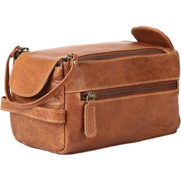 Unisex Chicago Tan Premium Buffalo Leather Toiletry Bag Travel Shaving kit - Picture 1 of 9